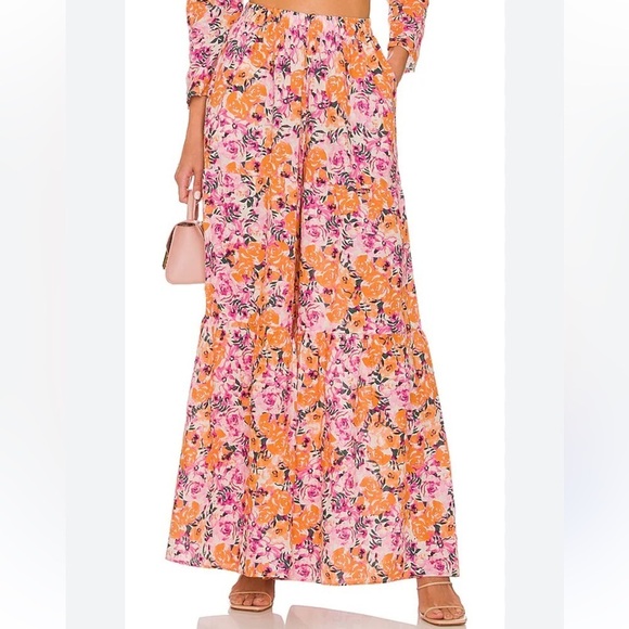 Something Navy Floral Tiered Wide Leg Pants in Orange Combo size XL - Picture 1 of 8
